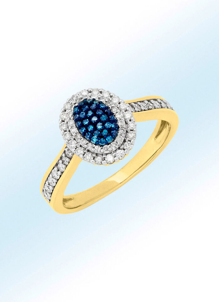 Damenring mit weissen Brillanten und blauen Diamanten