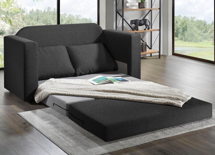 Schlafsofa mit 2 grossen, weichen R&uuml;ckenkissen ANTHRAZIT