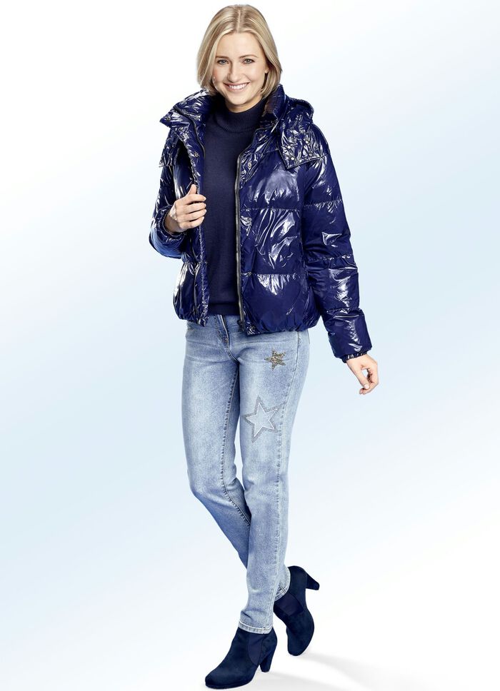 Daunen-Kurzjacke mit abnehmbarer Kapuze 