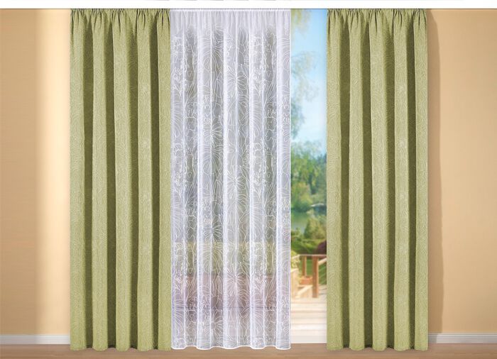 Herrlicher &Uuml;bervorhang mit aufgesticktem Dessin GR&Uuml;N