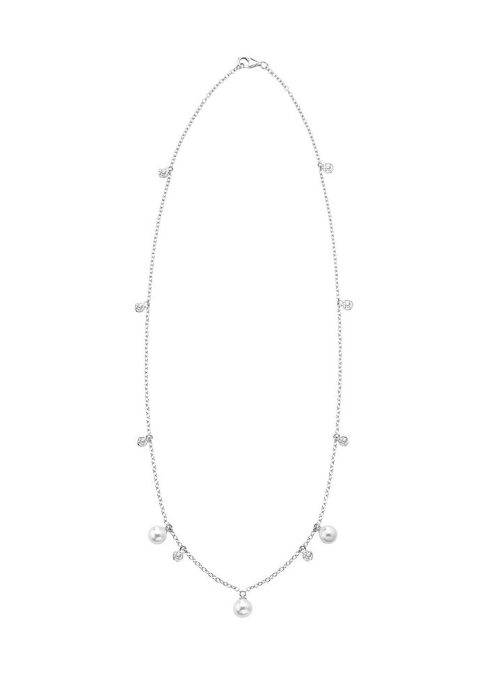 Halskette mit Süsswasser-Zuchtperlen und synth. Zirkonia 
