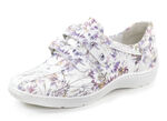 Waldläufer, bequeme Damen-Slipper, Weite H, mit herausnehmbarem Fussbett WEISS-BUNT