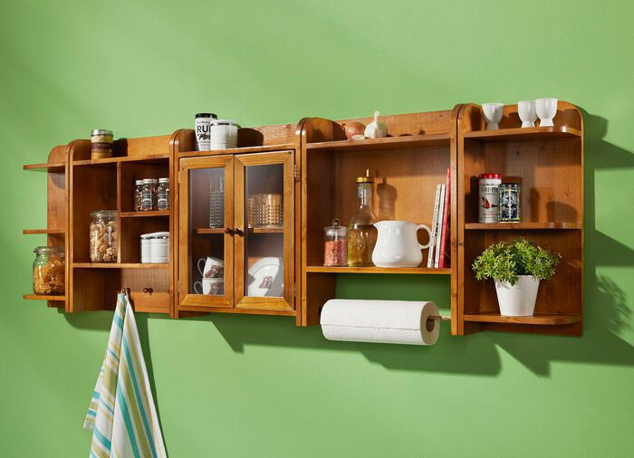 K&uuml;chenregal-Programm aus massivem Fichtenholz, in Weiss aus MDF HONIG