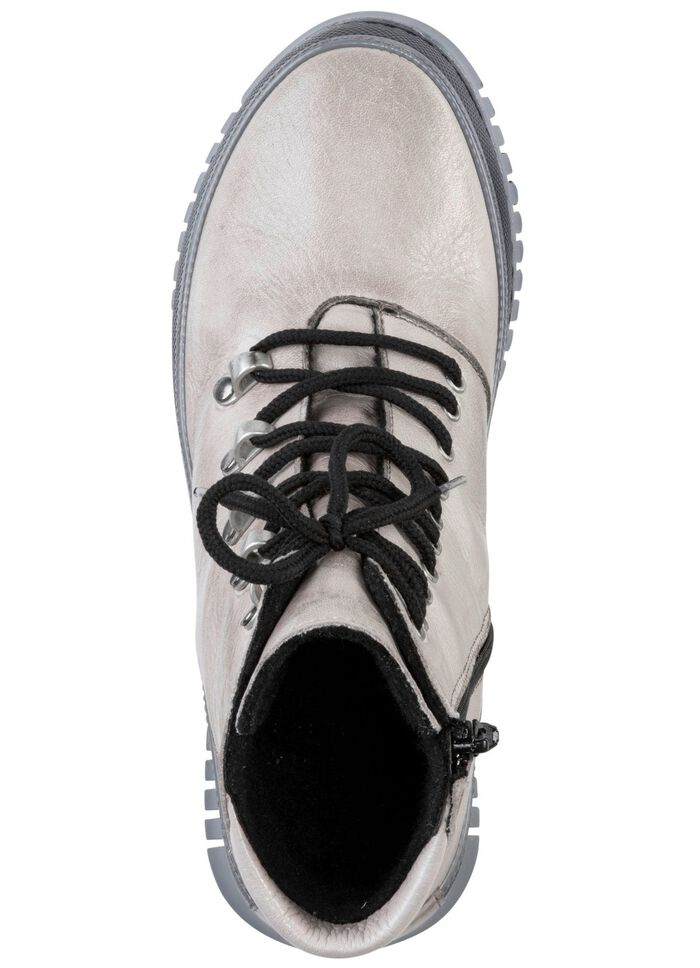 Gemini Schn&uuml;r-Bootie aus weichem Rind-Nappaleder KIESEL