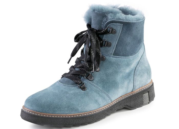 Waldl&auml;ufer Schn&uuml;r-Stiefelette mit kuscheligem Kragen aus Lammfell JEANSBLAU
