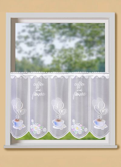 Handkolorierter Kurzvorhang mit Stangendurchzug 