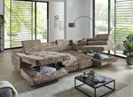 Wohnlandschaft mit Bettfunktion und Bettkasten BRAUN