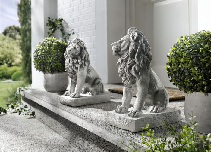 Portal-Löwen aus frostfestem Steinguss GRAU