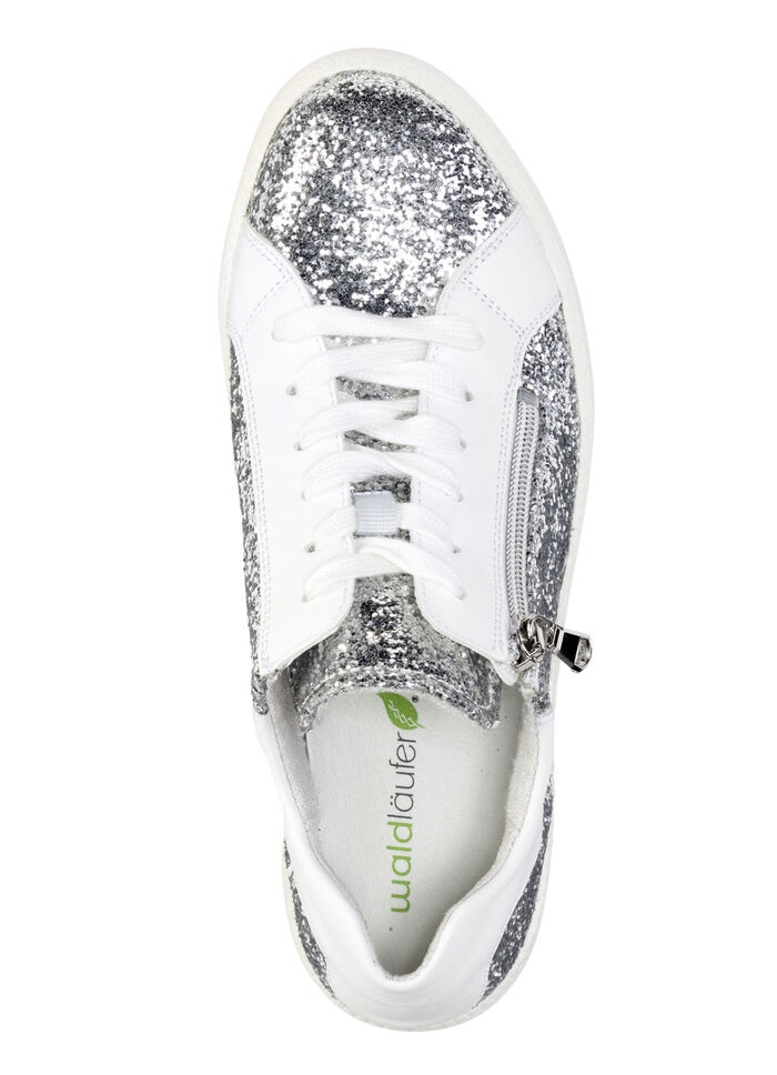 Waldläufer Sneaker mit Streuglitzer und Leo-Druck SILBER-WEISS