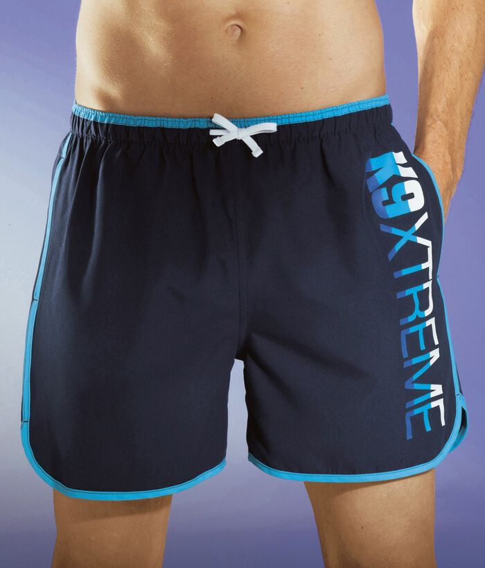 Badeshorts mit Paspelierungen und seitlichem Druck, Microfaser 