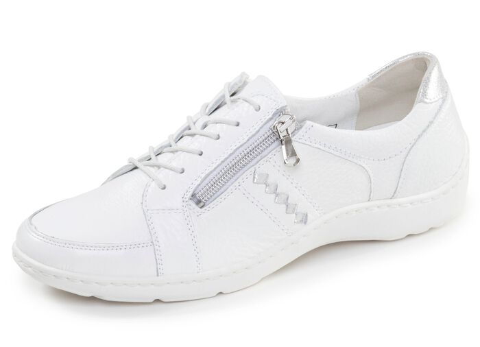 Waldl&auml;ufer, bequeme Damen-Schn&uuml;rschuhe, Weite H, mit herausnehmbarem Fussbett WEISS-SILBER