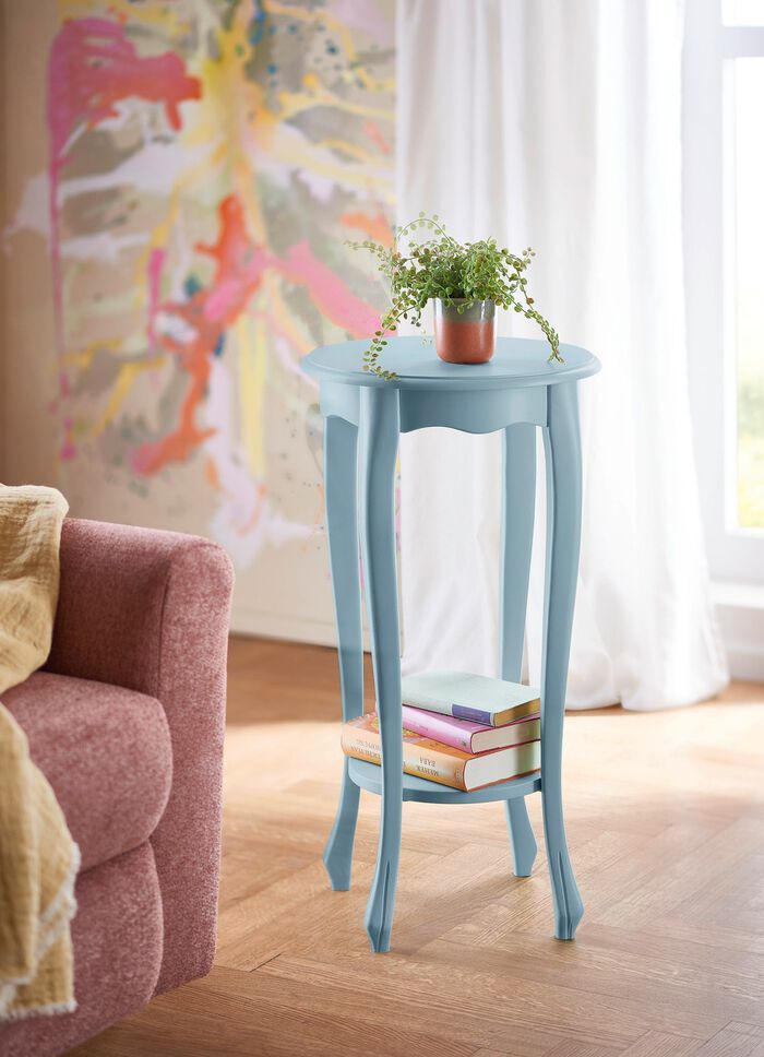 Teilmassiver Beistelltisch aus Buchenholz PASTELLBLAU