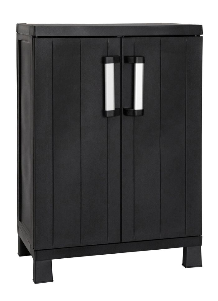 Ger&auml;teschrank Garage mit Holzlamellen-Effekt 