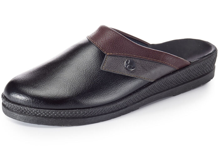 Pantolette mit anatomisch geformten Tieffussbett SCHWARZ-BORDEAUX-GRAU