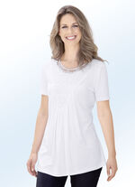Shirt-Tunika mit Spitzen-Besatz WEISS