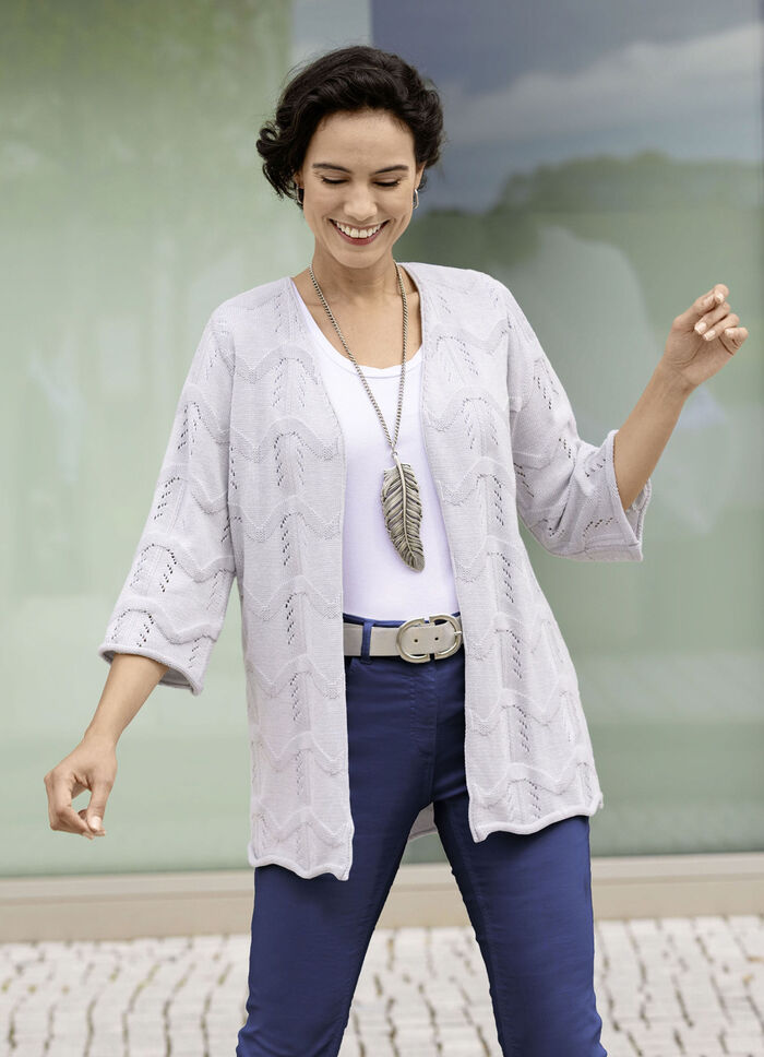 Strickjacke mit Mustermix im Wellendessin HELLGRAU