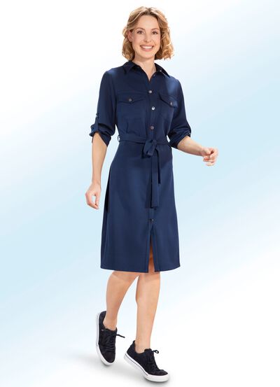 Kleid mit Bindeg&uuml;rtel und Schmuckkn&ouml;pfen 