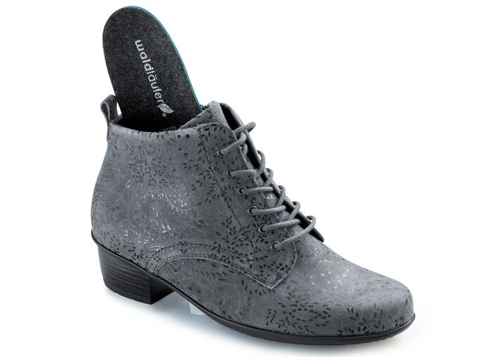 Waldl&auml;ufer Schn&uuml;r-Stiefelette mit floraler Pr&auml;gung GRAU