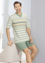 Shorty mit V-Ausschnitt und platziertem Druckmotiv vorne MINTGRÜN-JADE-BUNT