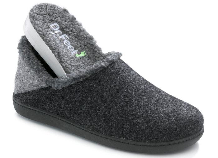 Wollfilz-Hausschuh mit herausnehmbarem Fussbett GRAU