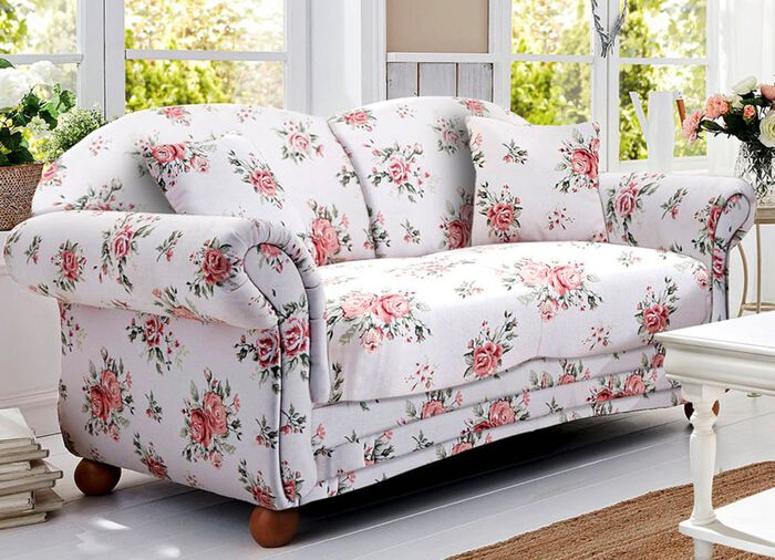 Romantisch-blumige Polstermöbel WEISS-ROSA