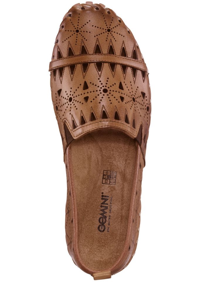 Gemini, sommerliche Damen-Slipper, Weite G, mit herausnehmbarem Fussbett COGNAC