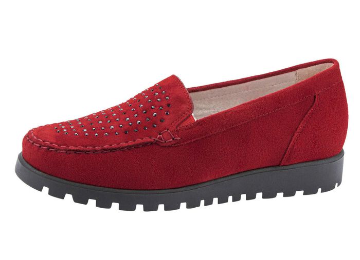 Waldl&auml;ufer Mokassin-Slipper mit Glitzer-Applikationen RUBINROT
