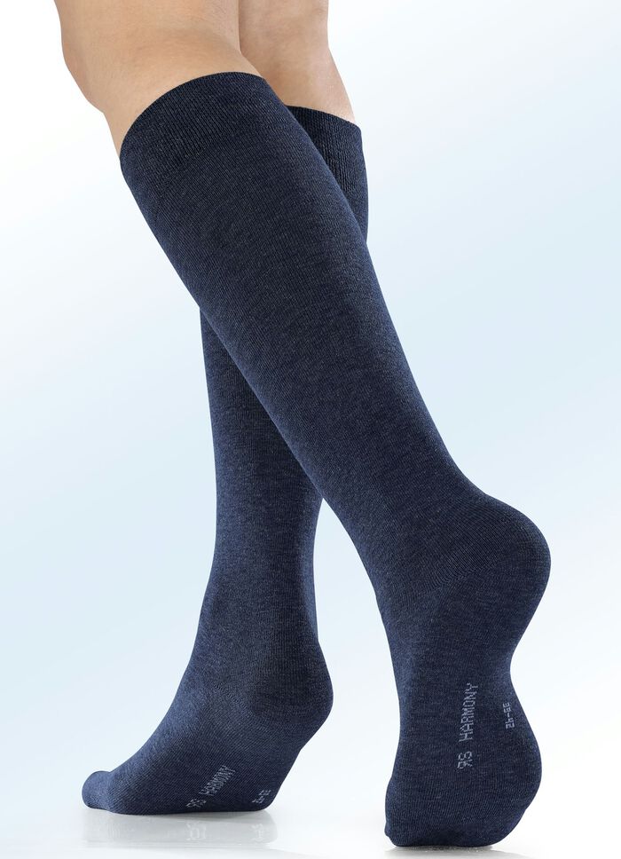 Sechserpack Kniestrümpfe mit Komfortbund 2X JEANSBLAU MELIERT, 2X INDIGOBLAU MELIERT, 2X NACHTBLAU