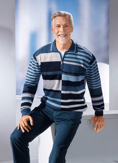 Gestreifter Polopullover mit kurzem Reissverschluss 