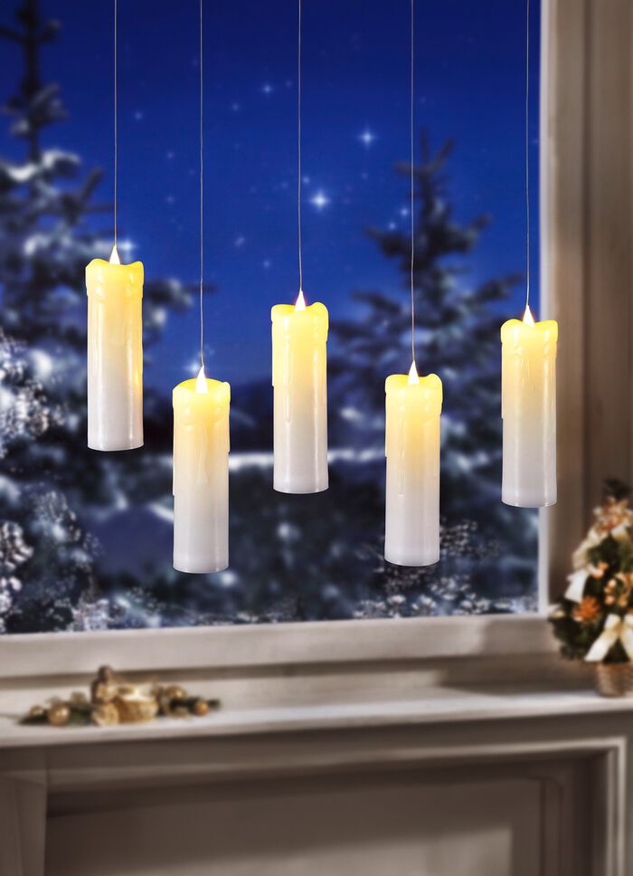 LED-Kerzen mit transparenter Aufh&auml;ngung, 5er-Set 