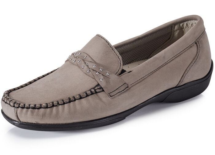 ELENA EDEN, bequeme Damen-Slipper, Weite H, mit herausnehmbarem Fussbett TAUPE