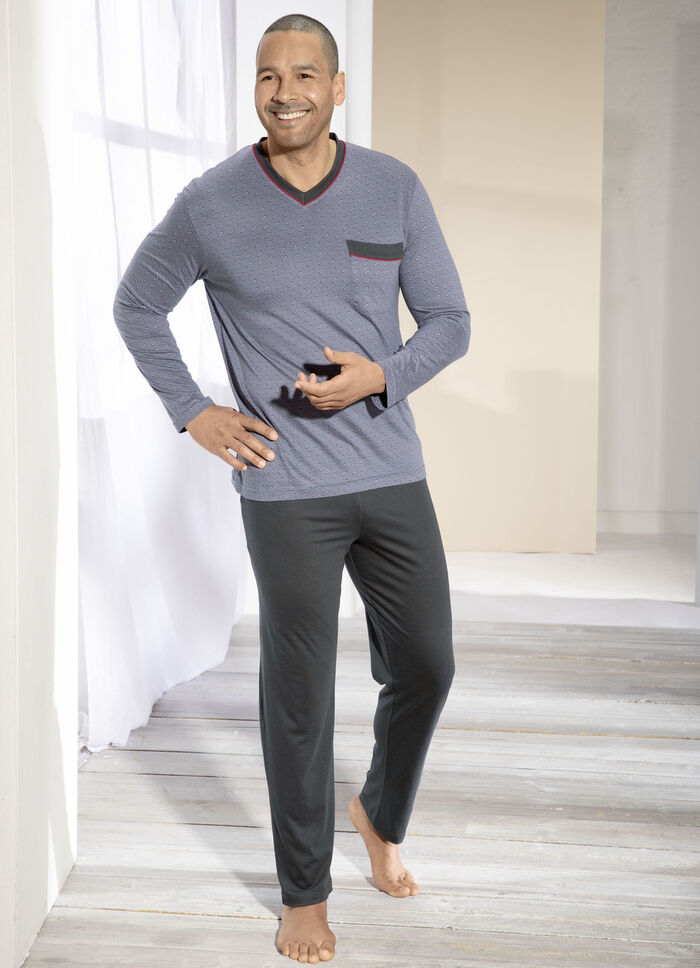 Pyjama mit Modal, V-Ausschnitt und Brusttasche 