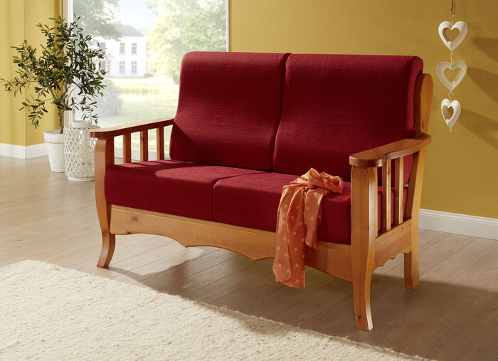 Polsterm&ouml;bel auf massivem Kiefernholz-Gestell HONIG-ROT