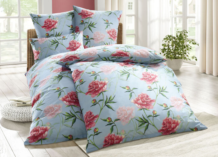 Bettwäsche-Garnitur mit floralen Motiv BLEU