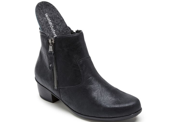 Waldl&auml;ufer Stiefelette aus effektvoll gepr&auml;gtem Leder SCHWARZ