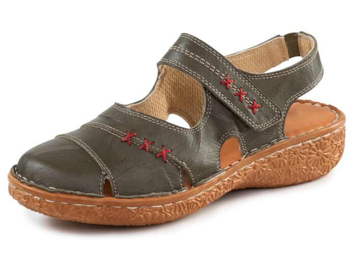 ELENA EDEN Slipper aus Nappaleder mit Knitter-Struktur KHAKI