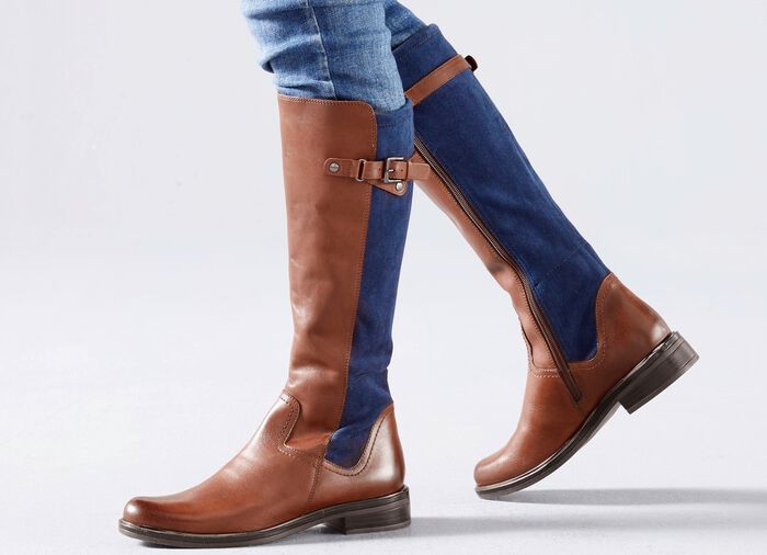 Caprice Stiefel aus edlem Nappaleder und elastischem Textilmaterial COGNAC-MARINE