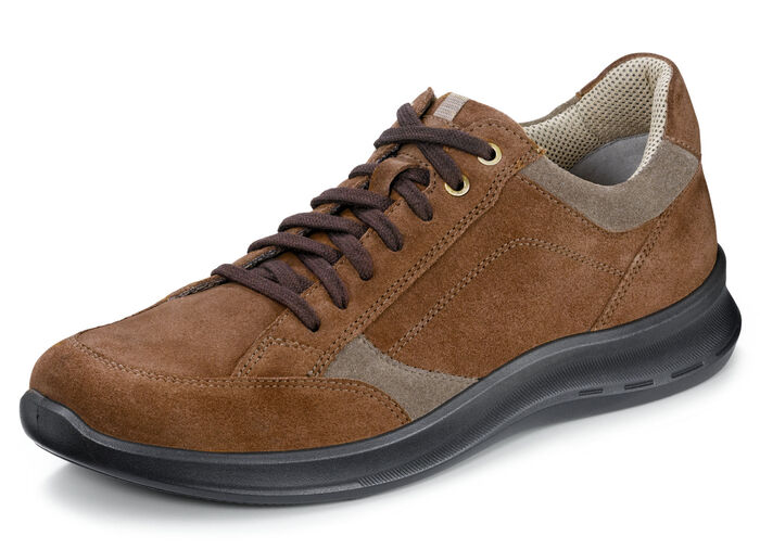 Schnürschuh mit modernen Kontrasteinsätzen COGNAC