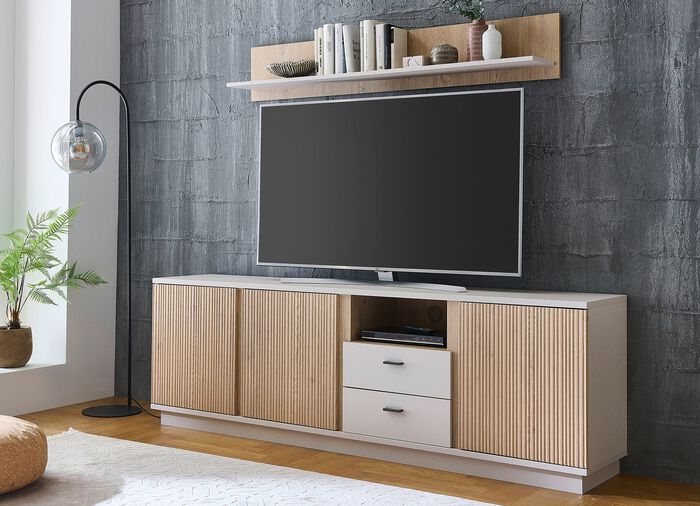 Tolles TV-Longboard mit Wandregal KASCHMIR-EICHE CREMONA