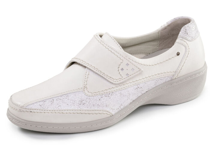 ELENA EDEN, komfortable Damen-Slipper, Weite G, mit herausnehmbarem Fussbett ECRU-SILBER