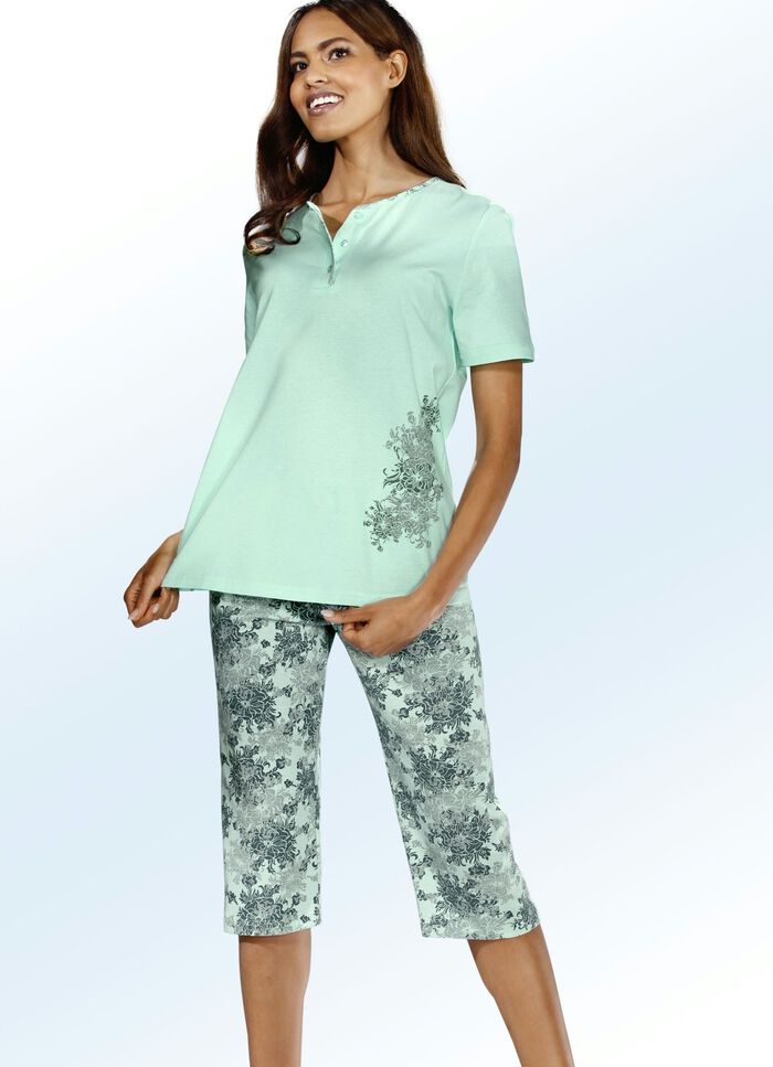 Zweierpack Pyjamas mit platziertem Druck und wadenlanger Hose 
