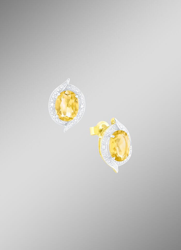 Wunderschöne Ohrstecker mit echt Citrin und Diamanten 