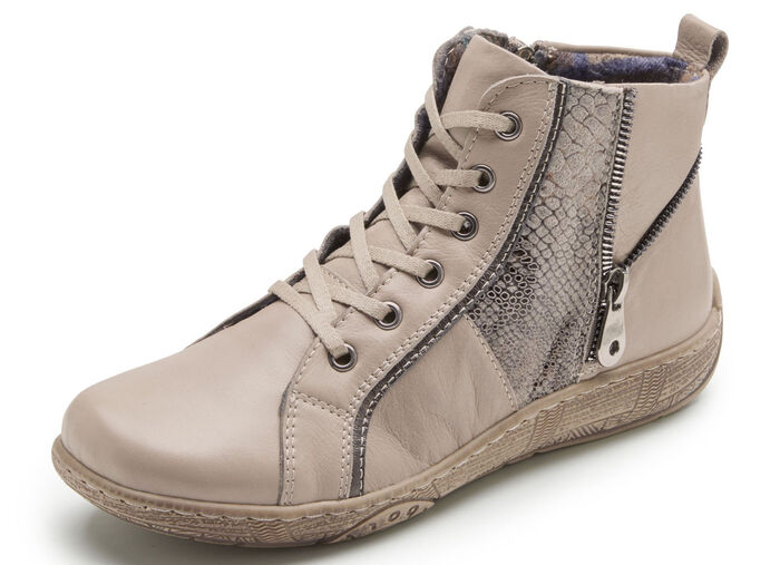 Andrea Conti Schnür-Bootie mit reptilgeprägtem Einsatz und Zier-Reissverschluss TAUPE