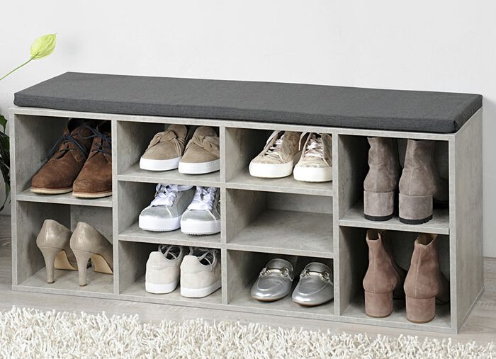 Schuhbank mit Sitzkissen BETON