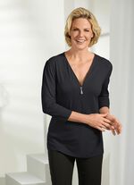 Shirt mit Reissverschluss am V-Ausschnitt in 3 Farben 