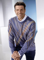 Rundhalspullover in 2 Farben JEANSBLAU-BEIGE GEMUSTERT