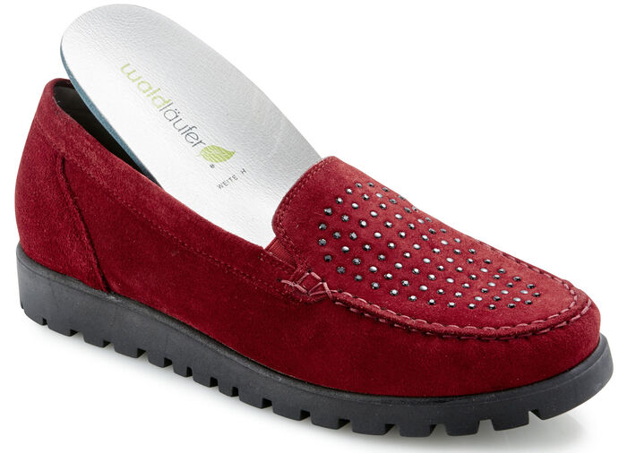Waldläufer Mokassin-Slipper mit Glitzer-Applikationen RUBINROT