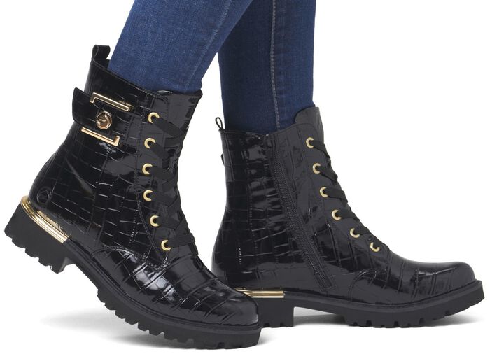 Remonte, stylische Damen-Stiefeletten, Winterschuhe, Weite G, mit herausnehmbarem Fu&szlig;bett SCHWARZ-GOLD