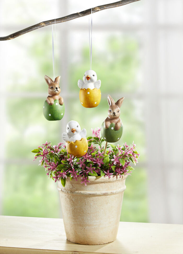 Frühlingsdekoration 2er-Set, aus Terrakotta GRÜN-ORANGE