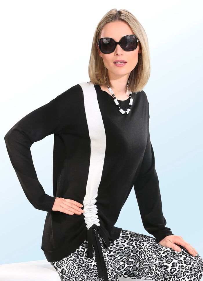 Pullover mit dekorativem Streifen und Raffung im Vorderteil 